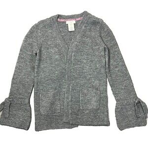 Aspen Kids Sweater Open Cardigan Long Bell Sleeves Pockets Gray Girls Size 10 12